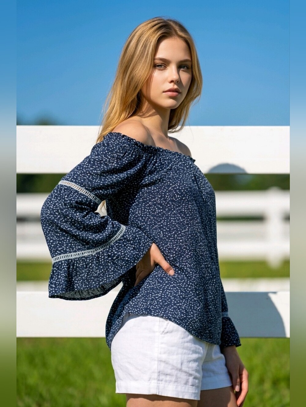 Rustic Rack Floral Peasant Blouse with Bell Sleeves